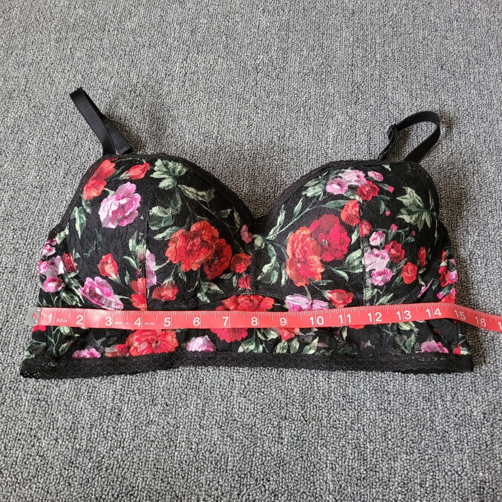 PINK Victoria's Secret Black Floral Lace Bralette with Red & Pink Embroidery - Picture 7 of 13